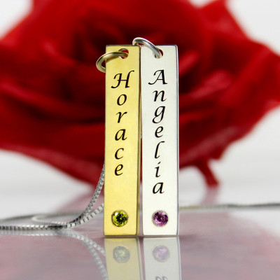 Custom Couple Name Tag with Birthstones  - Name My Jewellery