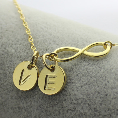 Infinity Necklace With Disc Initial Charm 18ct Gold Plated - Name My Jewellery