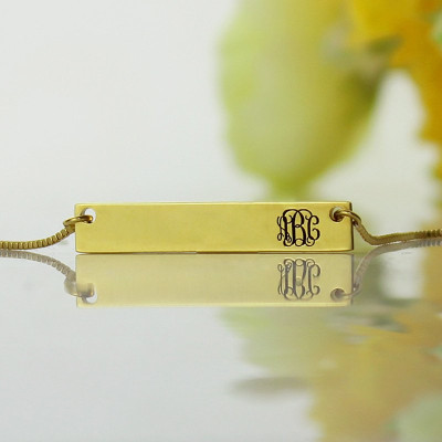 Personalised 18ct Gold Plated Initial Bar Necklace Monogram - Name My Jewellery