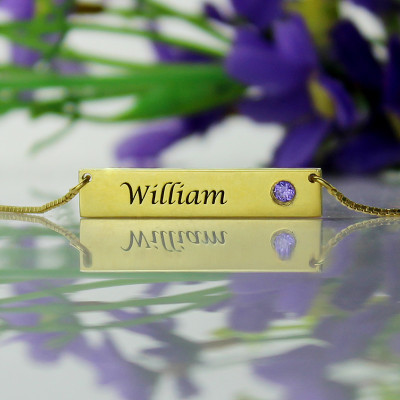 Name Bar Necklace with Birthstone 18ct Gold Plated  - Name My Jewellery