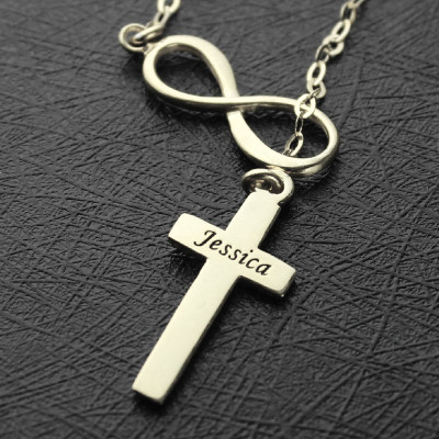 Infinity Cross Name Necklace Sterling Silver - Name My Jewellery