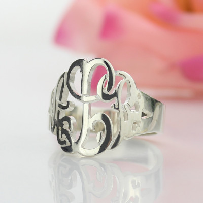 Personalised Hand Drawing Monogrammed Ring Silver - Name My Jewellery