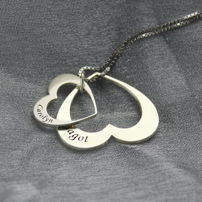 Double Heart Pendant With Names For Her Sterling Silver - Name My Jewellery