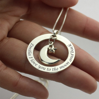 I Love You To The Moon and Back Moon  Start Charm Pendant - Name My Jewellery