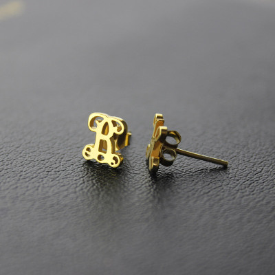Single Monogram Stud Earrings 18ct Gold Plated - Name My Jewellery