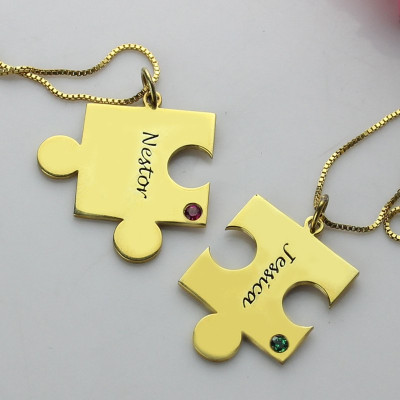 Matching Puzzle Necklace for Couple With Name  Birthstone 18ct Gold Plate  - Name My Jewellery