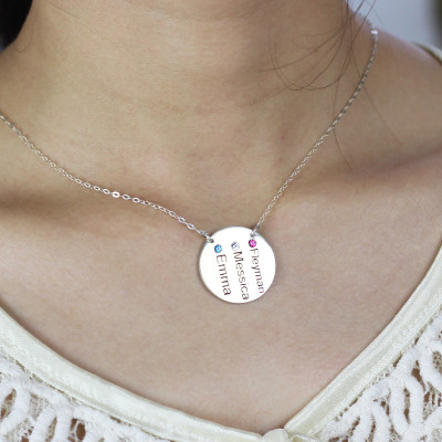 Disc Necklace With Names  Birthstones Silver  - Name My Jewellery