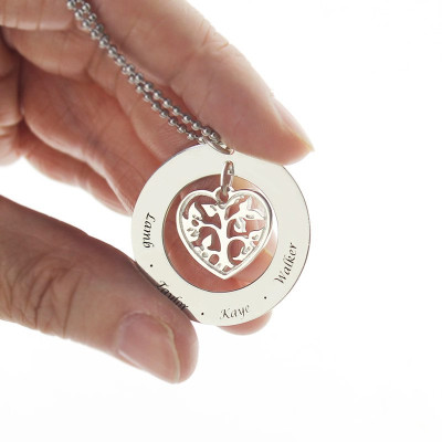Personalised Heart Family Tree Necklace Sterling Silver - Name My Jewellery