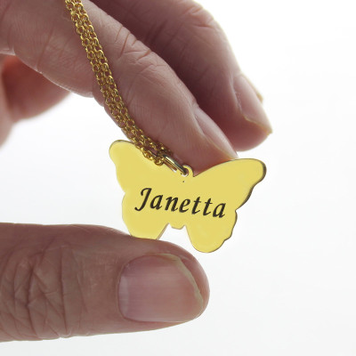 Custom Charming Butterfly Pendant Emgraved Name 18ct Gold Plated - Name My Jewellery