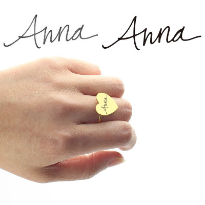 Gold Heart Signet Ring With Your Signature - Name My Jewellery