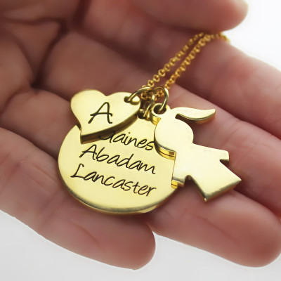 Family Names Pendant For Mother With Kids Charm In 18ct Gold Plated - Name My Jewellery