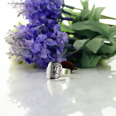 Engraved Designs Monogram Ring Sterling Silver - Name My Jewellery