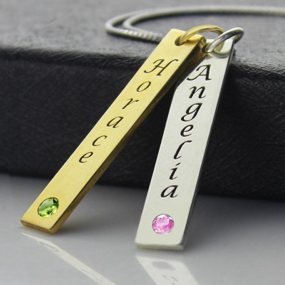 Custom Couple Name Tag with Birthstones  - Name My Jewellery