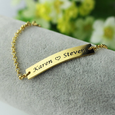 Couple Bar Bracelet Engraved Name 18ct Gold Plated - Name My Jewellery