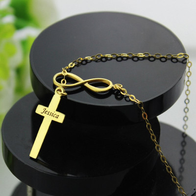Infinity Symbol Cross Name Necklace 18ct Gold Plated - Name My Jewellery