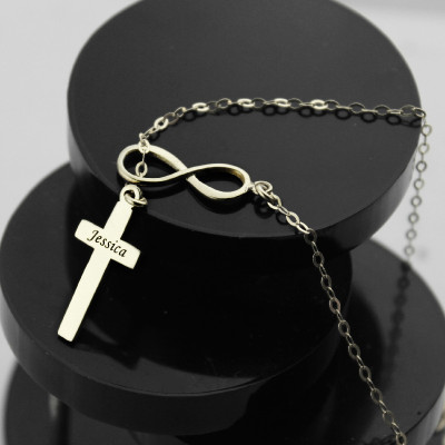 Infinity Cross Name Necklace Sterling Silver - Name My Jewellery