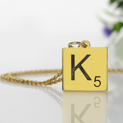 Engraved Scrabble Initial Letter Necklace 18ct Gold Plated - Name My Jewellery