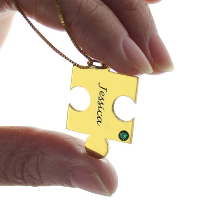 Matching Puzzle Necklace for Couple With Name  Birthstone 18ct Gold Plate  - Name My Jewellery