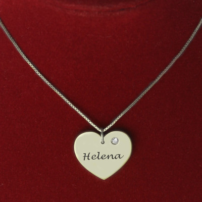 Sterling Silver Simple Heart Name Necklace with Birthstone  - Name My Jewellery