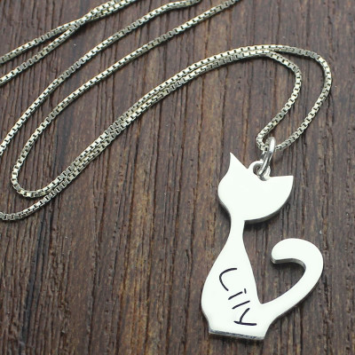 Personalised Cat Name Charm Necklace in Silver - Name My Jewellery