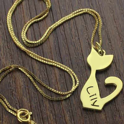 Custom Cat Name Pendant Necklace 18ct Gold Plated Over - Name My Jewellery