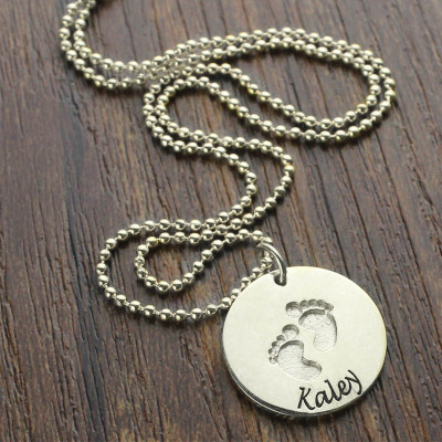 Memory Baby Footprints Name Necklace Sterling Silver - Name My Jewellery