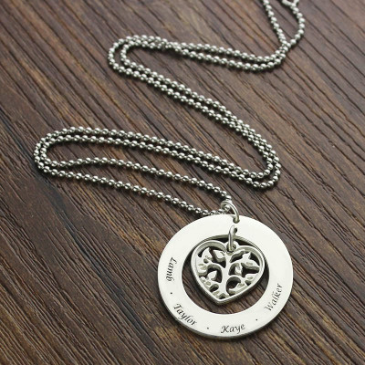 Personalised Heart Family Tree Necklace Sterling Silver - Name My Jewellery