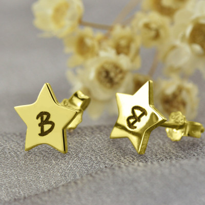 Star Stud Initial Earrings In Gold - Name My Jewellery