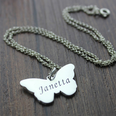 Personalised Charming Butterfly Pendant Name Necklace Silver - Name My Jewellery