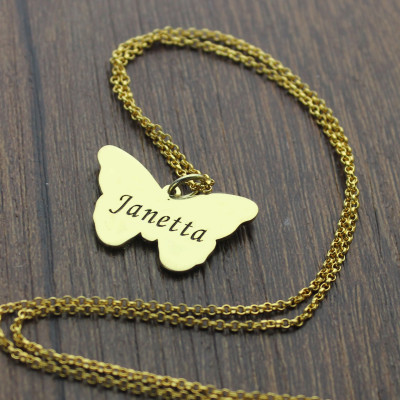 Custom Charming Butterfly Pendant Emgraved Name 18ct Gold Plated - Name My Jewellery