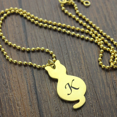 Gold Over Cat Initial Pendant Necklace - Name My Jewellery