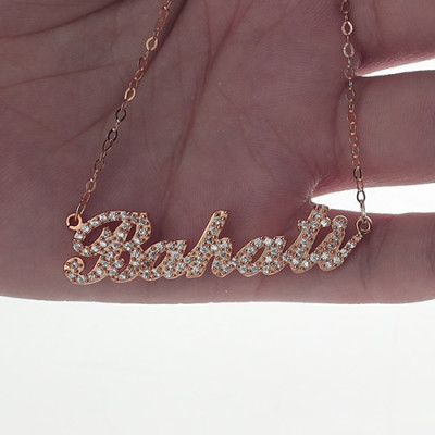 Rose Gold Plated Full Birthstone Carrie Name Necklace  - Name My Jewellery