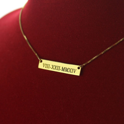 Personalised Roman Numeral Bar Necklace 18ct Gold Plated - Name My Jewellery