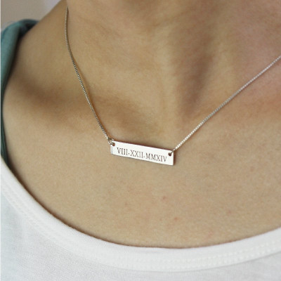 Custom Roman Numeral Bar Necklace Sterling Silver - Name My Jewellery