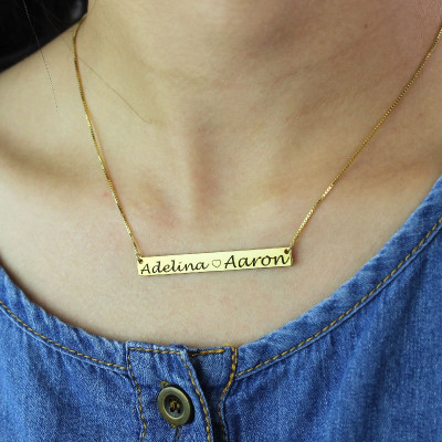 Gold Bar Necklace Engraved Double Name - Name My Jewellery