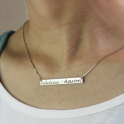 Couple Bar Necklace Engraved Name Sterling Silver - Name My Jewellery