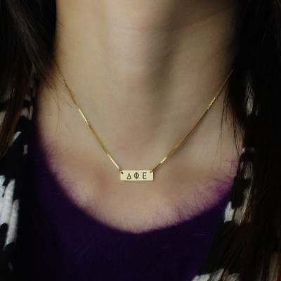 Personalised Greek Letter Sorority Bar Necklace 18ct Gold Plated - Name My Jewellery