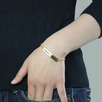 Couple Bar Bracelet Engraved Name 18ct Gold Plated - Name My Jewellery