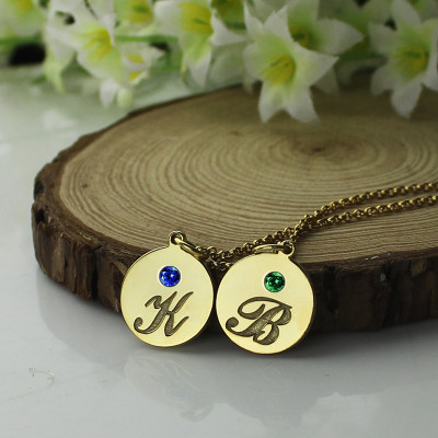 Engraved Initial  Birthstone Disc Charm Necklace 18ct Gold Plated  - Name My Jewellery