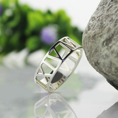 Custom Sterling Silver Roman Numerals Ring - Name My Jewellery