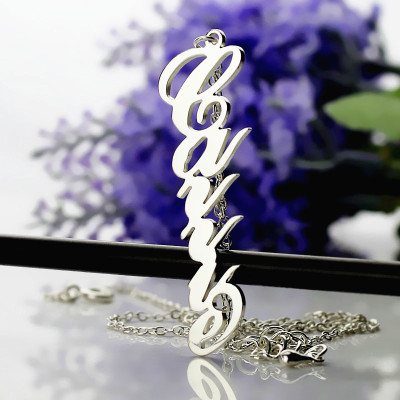 Solid White Gold 18ct Personalised Vertical Carrie Style Name Necklace - Name My Jewellery