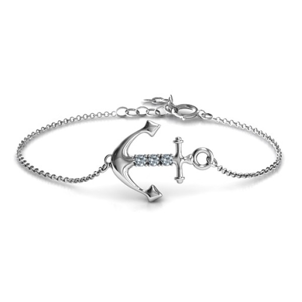 Personalised Anchor Bracelet with Three Stones  - Name My Jewellery