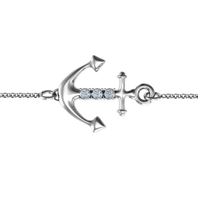 Personalised Anchor Bracelet with Three Stones  - Name My Jewellery