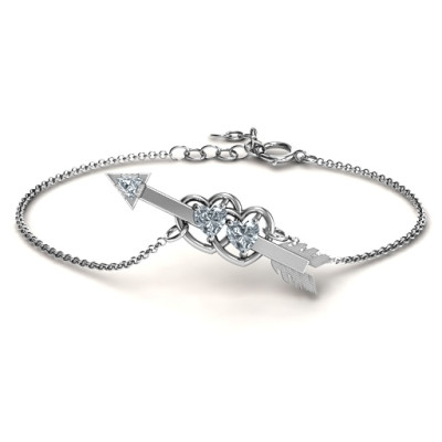 Double Heart with Arrow and Two Heart Stones Promise Bracelet  - Name My Jewellery