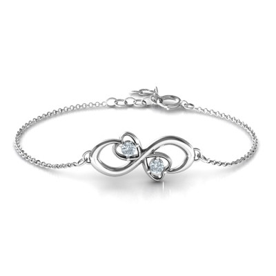Personalised Duo of Hearts and Stones Infinity Bracelet  - Name My Jewellery