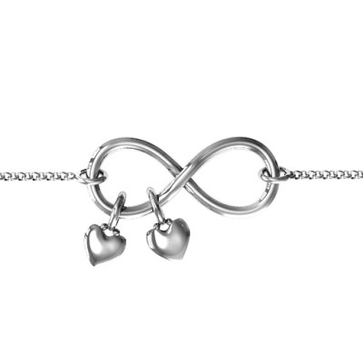 Infinity Promise Bracelet with Two Heart Charms - Name My Jewellery