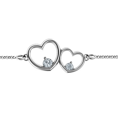 Sterling Silver Double Heart With Two Stones Bracelet  - Name My Jewellery