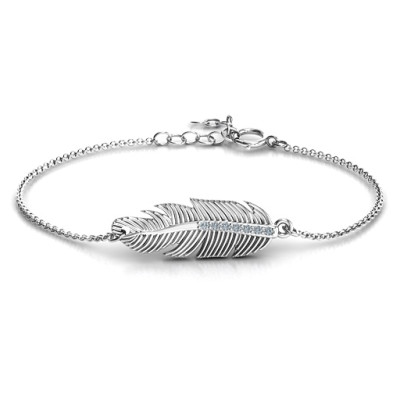 Sterling Silver Feather with Accent Stones Bracelet  - Name My Jewellery
