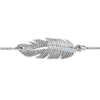 Sterling Silver Feather with Accent Stones Bracelet  - Name My Jewellery