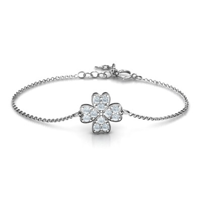 Sterling Silver Four Leaf Heart Clover Bracelet - Name My Jewellery